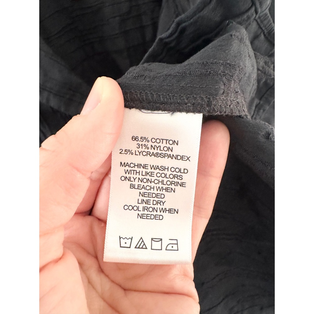 Foxcroft NYC Black Crinkle Texture Button Down Shirt Petite 12P Long Sleeve - Picture 5 of 6
